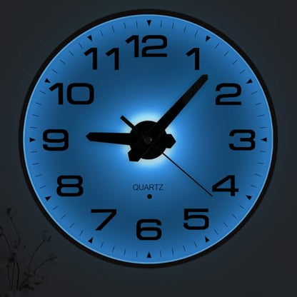 JoFomp Lighted Wall Clocks Battery Operated, 8 Inch Small Wall Clock for Bedroom Night Glow, Night Light Wall Clock Silent, Glow in Dark Wall Clocks for Living Room Decor, Light Sensor - Auto Lighting - size: 8 Inch