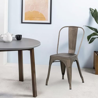 Dopinmin Bronze Dining Chairs Set of 4, Modern Style, Stackable, Metal, Tolix Side Bar Chairs, 18' Seat Height, Indoor/Outdoor Patio Chairs - color: Brown