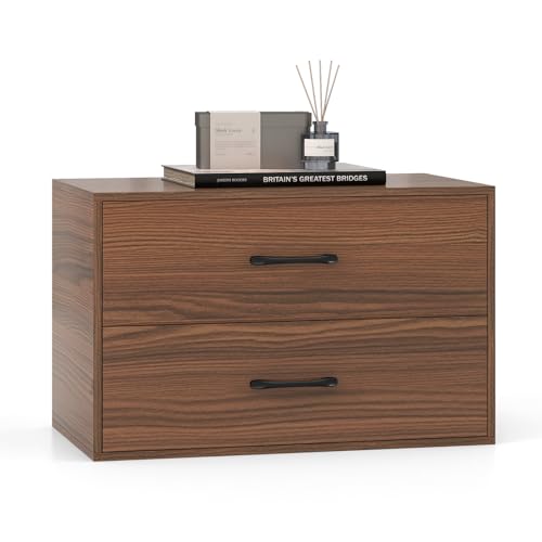 2-Drawer Stackable Dresser, Horizontal Storage Cabinet (1, Walnut) | Lateral File Cabinet | Stacking Drawer Chest | Metal Handle | Anti-Topping Kits | For Living Room, Study, Office - color: Walnut