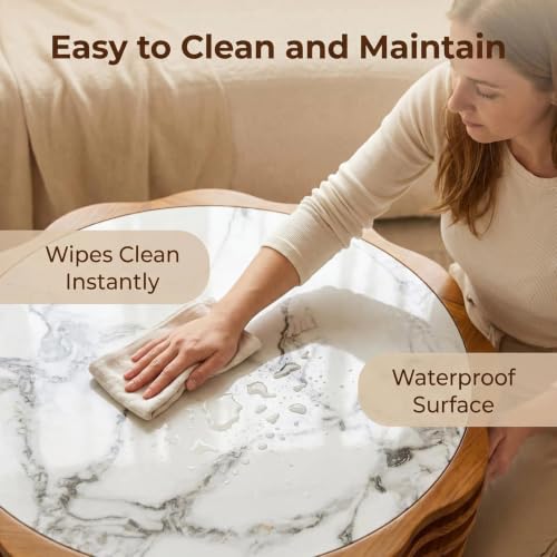 32.1" Flower-Shaped Coffee Table with Marble Top, Cafe Table | Round Center Table, Modern Stone Tea Table, Unique Marble Patterns, for Living Room, No Need Assembled - color: 32.1" Flower-shaped Coffee Table