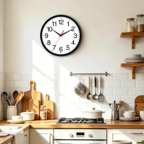 Wall Clock Analog 14 Inch Black Battery Operated Silent Clock | Easy To Read, Non Ticking, Round, Accurate, Kitchen, Living Room, Classroom, Office, School - color: A_black, size: 14 Inch
