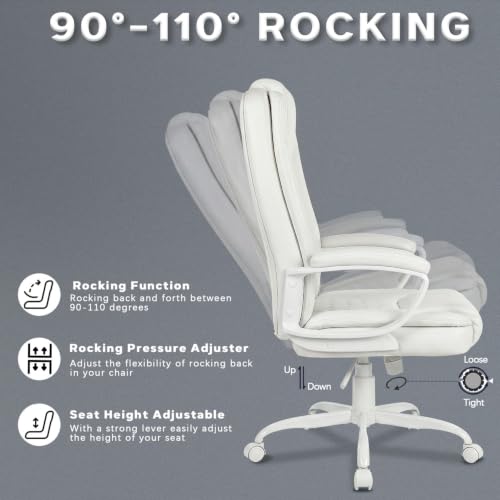 Home Office Executive Desk Chair, High Back PU Leather Chair, Height Adjustable Swivel Computer Chair with Padded Armrest (White) - color: White