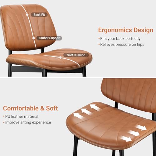 YaFiti Mid Century Dining Chairs Set of 2 with Walnut Bentwood, Light Tan | Ergonomic Walnut Backrest, Upholstered Waterproof PU Leather Seat, Stable Metal Legs, Adjustable Footpads, Apartment Friendly - color: Light Tan Scallop