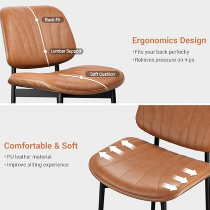 YaFiti Mid Century Dining Chairs Set of 2 with Walnut Bentwood, Light Tan | Ergonomic Walnut Backrest, Upholstered Waterproof PU Leather Seat, Stable Metal Legs, Adjustable Footpads, Apartment Friendly - color: Light Tan Scallop