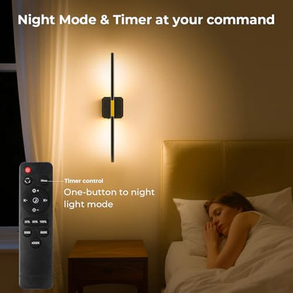 Battery Operated Wall Sconces 360°Rotate Detachable Dimmable Set of 2 | Rechargeable Wall Light 3000-6500K with Remote Control 10000mAh for Bedroom Living Room 28.3" Black Gold - color: Black-Square Base, size: 2 Pack