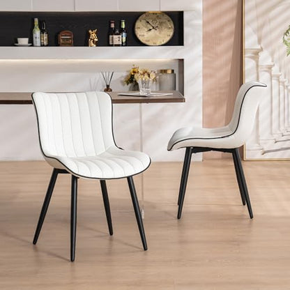 YOUNUOKE Dining Chairs Set of 2 Mid-Century Modern Kitchen Chairs White | Faux leather upholstered with Back, fits dining living waiting room guest reception. Waterproof easy to clean assemble, 300lb - color: White