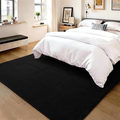Vasofe Large Modern Area Rugs for Bedroom Living Room, Soft 5x7 Black Rug | Non-Slip Washable Thickened Memory-Foam Indoor Carpets, Minimalist Carpet for Boys Girls Room Playroom Home Decor - color: Black, size: 5' x 7' (Rectangular)