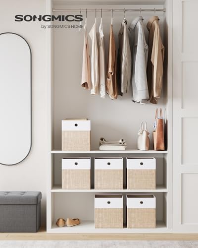 SONGMICS Storage Cubes, Set of 6 Foldable Fabric Storage Boxes, Cube Organizer Boxes with Handles, for Closet Shelves, Odorless, 10.2 x 10.2 x 11 Inches, Cloud White and Sand Beige URFB426LF02 - color: Cloud White + Sand Beige, size: 11 Inch-6 Pack