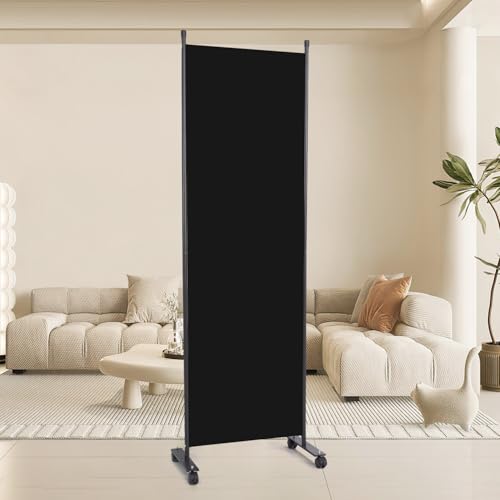 88" W 4 Panel Room Divider, Portable Privacy Screen W/Wheels Freestanding | Sturdy Metal Frame,Lockable Wheels,Freestanding Room Divider Panel,Portable Wall Divider for Room Separation,Black - color: Black, size: A-22''W-1 Panel