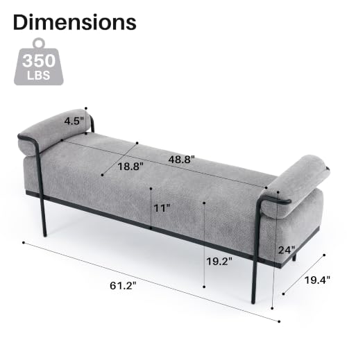 SOFTHION 61.2" End of Bed Bench, Chenille Upholstered Entryway Bench, Grey | Modern Upholstered Bench Ottoman, Footrest Stool with Sturdy Metal Frame and Legs for Living Room/Foyer/Mudroom/Hallway - color: Grey