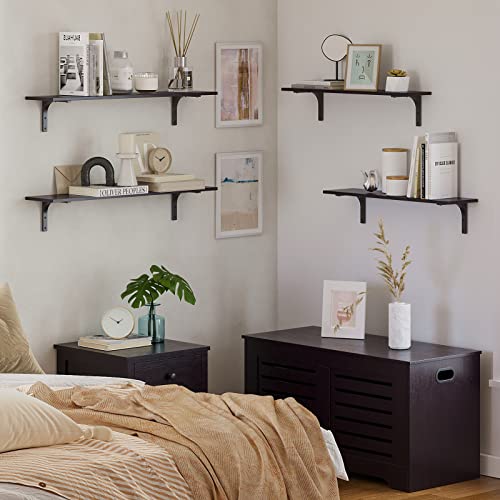 Long Wall Shelves, 31.5Inch Wooden Wall Mounted Shelves, Set of 2 | Floating Book Shelves, Metal Brackets, Easy Assembly, Max Load 22lbs, Wall Storage Ledges, Bedroom/Bathroom/Kitchen, Espresso - color: Espresso, size: 31.5 Inch