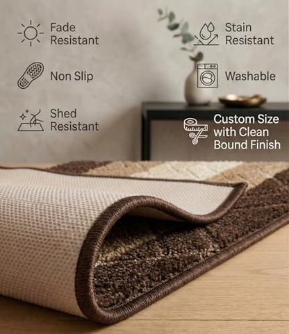Custom Size Hallway Runner Rug Damask Brown Color 31 inch Wide Select Your Length Non-Slip (Skid Resistance) Rubber Backing 3 feet x 31 inch - color: Knit Brown, size: 2'7" x 3' (Runner)