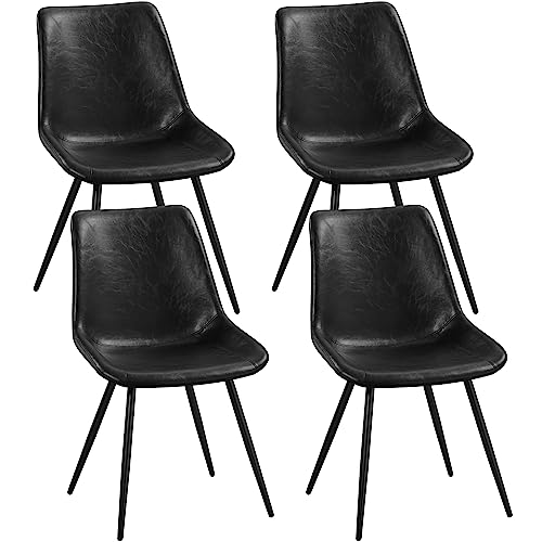 Yaheetech Dining Chairs Set of 4 Mid Century Modern Kitchen Chairs Black | Faux Leather Upholstered Dining Room Chairs with Metal Legs and Curved Backrest, Armless Side Chairs for Kitchen Living Room - color: Black, size: Set of 4