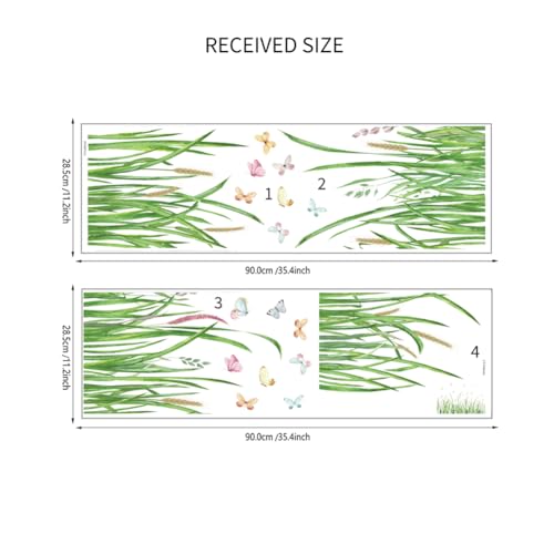 Green Grass Wall Corner Sticker Peel and Stick Flower Butterfly Wall Decal Green Plant Baseboard Skirting Line Wall Sticker for Living Room Decor