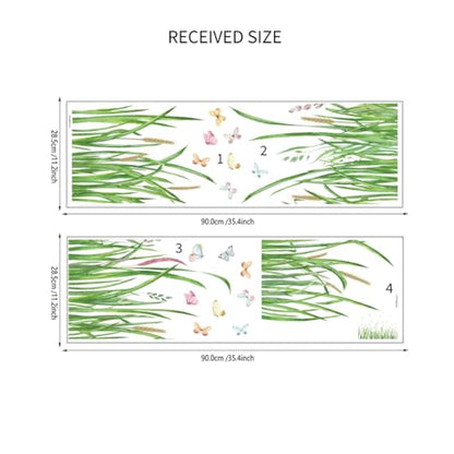 Green Grass Wall Corner Sticker Peel and Stick Flower Butterfly Wall Decal Green Plant Baseboard Skirting Line Wall Sticker for Living Room Decor