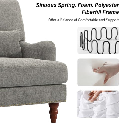 Mid-Century Modern Accent Chair with Lumbar Pillow, Light Brown, 2 Pack | Upholstered Chenille Armchair, Solid Wood Frame & Legs, Comfy Reading Lounge Sofa for Living Room Bedroom, & Small Spaces - color: Chenille Light Brown, size: 2 Seat