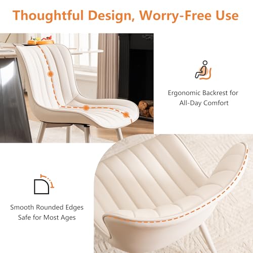 YOUNUOKE Dining Chairs Set of 2 Mid-Century Modern Kitchen Chairs Cream | Faux leather upholstered with Back, fits dining living waiting room guest reception. Waterproof easy to clean assemble, 300lb - color: All Cream