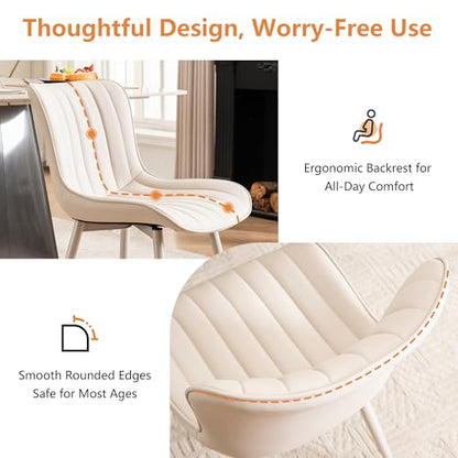 YOUNUOKE Dining Chairs Set of 2 Mid-Century Modern Kitchen Chairs Cream | Faux leather upholstered with Back, fits dining living waiting room guest reception. Waterproof easy to clean assemble, 300lb - color: All Cream