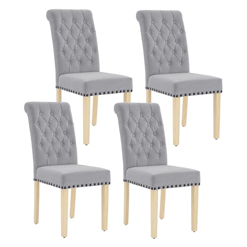adochr Linen Dining Chairs Set of 4, Armless Parsons Chairs,Light Grey | Wooden Legs & Tufted Buttons, Upholstered Dining Room Chair for Kitchen/Dining Room/Living Room - color: Light Grey, size: 4PCS