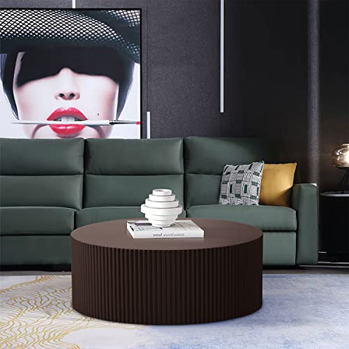JUSTONE Handcrafted Round Coffee Table Side Table End Table, Round Wood End Table for Small Space, Nightstand Sofa Side Table for Living Room Bedroom Office, No Assembling, Brown - color: Ø35.4'' X 13.7'', Brown