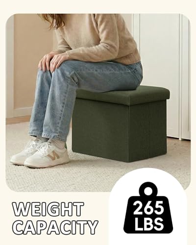 PINPLUS Flat Top Folding Linen Storage Ottoman 16.5", 36L Collapsible Storage Cube with Lid, 250 lbs Load Capacity, Fabric Foot Rest Seat for Living Room, Bedroom, Closet,Olive - color: Olive Green