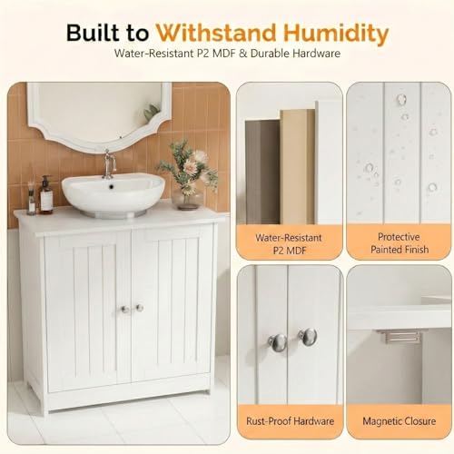 Bonnlo Pedestal Sink Storage Cabinet with 2 Doors Traditional Under Sink Cabinet Bathroom Space Saver Organizer with Adjustable Shelf White 23 5/8" W x 11 7/16" D x 23 5/8" H - color: White