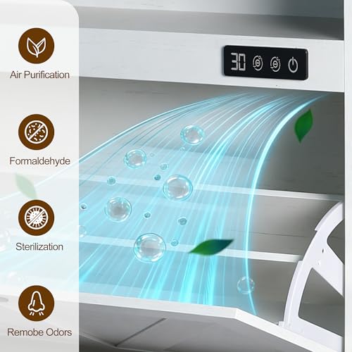 Shoe Cabinet with Deodorizer, Narrow White Entryway Storage, Anti-Tip | Deodorizer with 4 Modes | 2 Flip Drawers | Adjustable Shelves | Narrow White Design | Anti-Tip Kit | 9.4"D x 31.4"W - size: 47"H x 34.1"W x 9.4"D