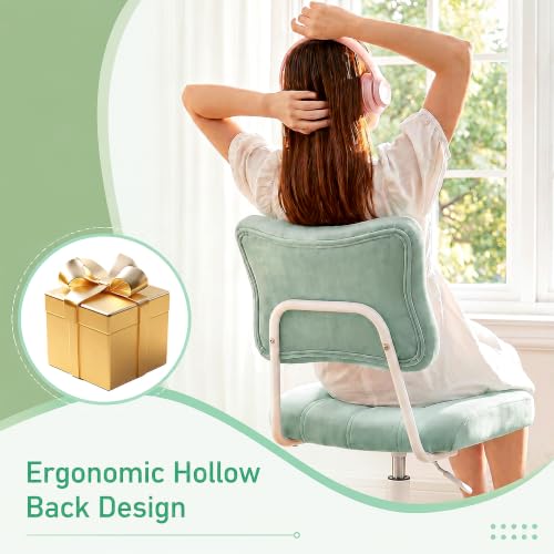 Homkdom Velvet Vanity Chair with Bow Backrest & Height Adjustable,Bedroom | Armless,360 Swivel,Silent Casters for Dressing Room & Living Room, Home Office,Make up,Reading,Light Green - color: Light Green