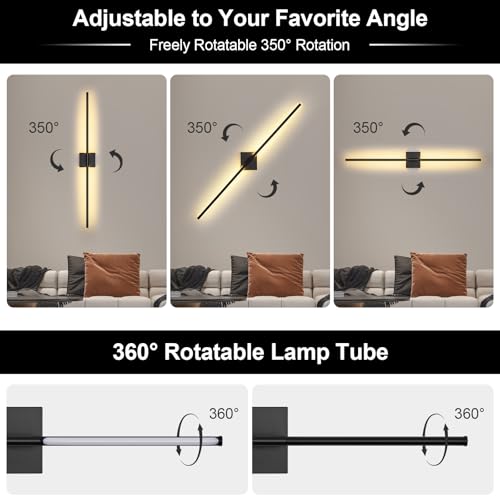 Battery Operated Wall Sconce, 3000K-6000K Dimmable Black Wall Lights with Remote Control, Timable LED Wireless Wall Sconces, 350° Ratate for Bathroom, Living Room, Hallway 39.4 Inch 1 Pack - color: Black, size: 39.4in(1 Pack)