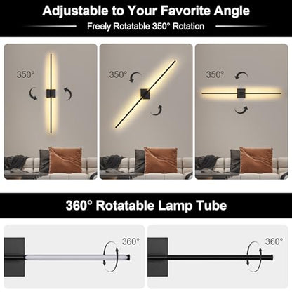 Battery Operated Wall Sconce, 3000K-6000K Dimmable Black Wall Lights with Remote Control, Timable LED Wireless Wall Sconces, 350° Ratate for Bathroom, Living Room, Hallway 39.4 Inch 1 Pack - color: Black, size: 39.4in(1 Pack)