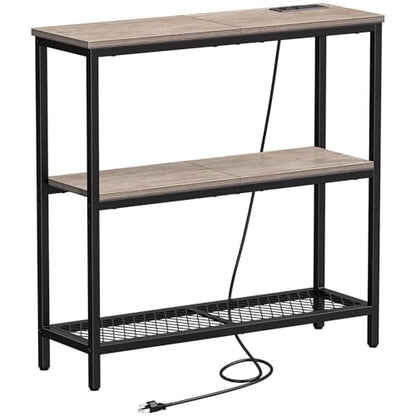 Snughome Console Table with Power Outlets, Entryway Table with Storage, Narrow Sofa Table with 3 Tier Shelves, 2 USB Ports, 2 Power Outlets, Hallway Table for Couch, Living Room, Entrance, Grey - color: Grey