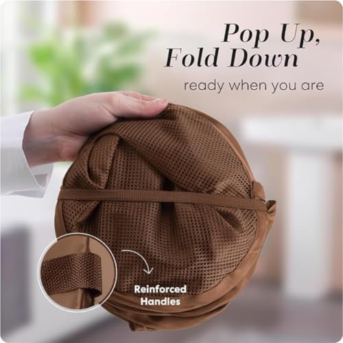 Handy Laundry Collapsible Mesh Pop Up Laundry Hamper with Side Pocket | Collapsible Mesh Pop Up Hamper, Wide Opening, Side Pocket, Breathable, Sturdy, Foldable, Space-Saving for Clothes Storage - color: Brown