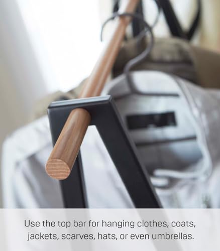 YAMAZAKI Home Tower Freestanding Coat Hanger Clothes Rack With Shelf, 55" - Steel | Freestanding coat hanger features a steel frame and bottom shelf. Space-saving vertical organization. Easy to assemble. - color: Black