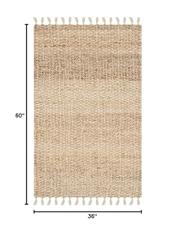 SAFAVIEH Natural Fiber Collection Accent Rug - 3' x 5', Natural, Handmade Farmhouse Fringe Jute, Ideal for High Traffic Areas in Entryway, Living Room, Bedroom (NF733A) - size: 3' x 5' (Rectangular)