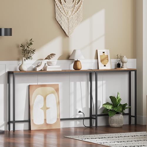 Narrow Console Table with Outlets, Skinny Behind Couch Table, Narrow Long Sofa Table for Living Room, Hallway, Entryway