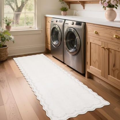 GarveeHome 2x6 Scalloped Washable Runner Rug Non Slip Hallway Kitchen Rug | Soft Beige Runner Entryway Rug Farmhouse Thin Laundry Mat Stain Resistant Carpet for Bedroom Bathroom Beside Rug - color: Beige, size: 2' x 6' (Rectangular)