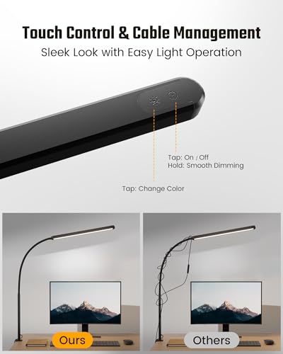 SUPERDANNY Eye-Caring LED Desk Lamp Work Lamp Office Lamp with Side Clamp (Pack of 2) - color: Black, size: Clamp Mount (Pack of 2)