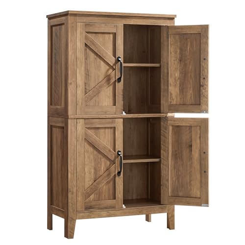 VASAGLE LIRY Collection - Farmhouse Storage Cabinet, Bathroom Floor Cabinet with Barn Doors, Freestanding Kitchen Pantry, Adjustable Shelves, for Dining Room, Living Room, Honey Brown, UBBK773K01 - color: Honey Brown, size: 4 Doors（43.3"H）