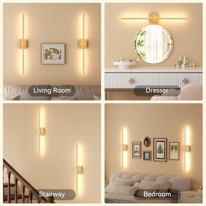 Battery Operated Wall Sconces Set of 2, 10000mAh Wireless Rechargeable 3000-6000K Dimmable 350° Rotate Wall Light with Remote for Living Room, Bedroom 23.6in Gold - color: Gold, size: 23.6in-Square Base