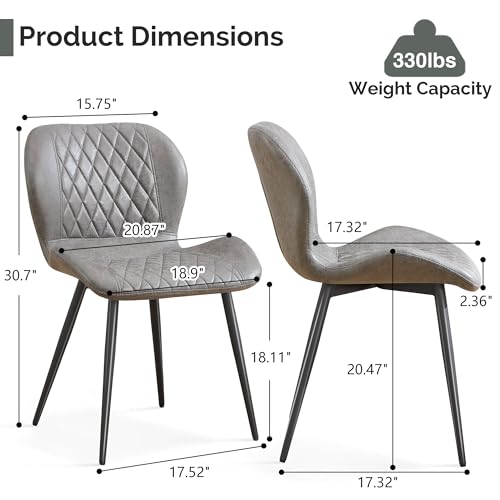 Dining Chairs Set of 2, Comfy Modern Dining Chairs with Thick Cushions, Upholstered Fabric Kitchen Side Chairs with Adjustable Metal Legs for Dining Room (Light Grey) - color: Light Grey, size: Set of 2
