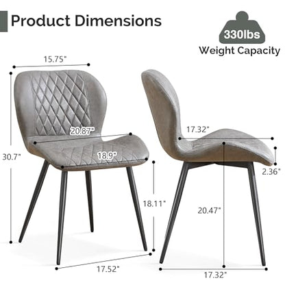 Dining Chairs Set of 2, Comfy Modern Dining Chairs with Thick Cushions, Upholstered Fabric Kitchen Side Chairs with Adjustable Metal Legs for Dining Room (Light Grey) - color: Light Grey, size: Set of 2