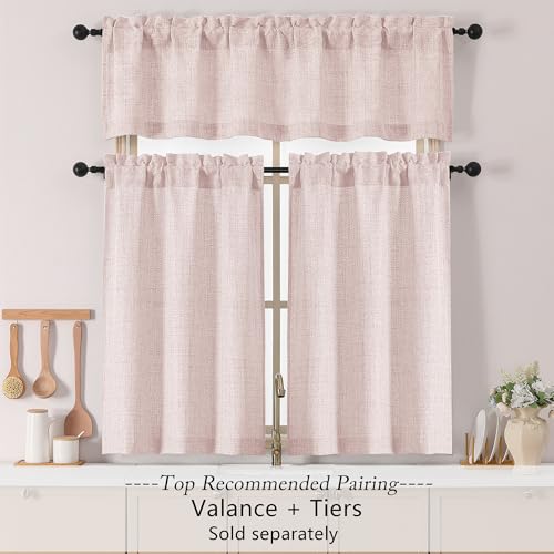 Chyhomenyc Blush Pink Kitchen Curtains 24 Inch Length, Light Filtering Textured Small Half Window Cafe Curtain, Short Curtains for Cabinet Bathroom Basement RV Camper, 30Wx24L, 2PCS - color: Blush Pink, size: 30"W x 24"L (Pack of 2)