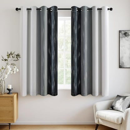 MIULEE Black and Greyish White Ombre Blackout Curtains 52Wx63L Set of 2 | Full Room Darkening,Thermal Insulated,63 Inch Long,Grommet Drapes for Bedroom/Living Room,Modern Window Treatments - color: Black and Greyish White, size: 52"W x 63"L (Pack of 2)