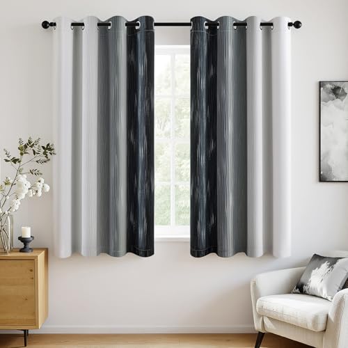 MIULEE Black and Greyish White Ombre Blackout Curtains 52Wx54L Set of 2 | Full Room Darkening,Thermal Insulated,54 Inch Long,Grommet Drapes for Bedroom/Living Room,Modern Window Treatments - color: Black and Greyish White, size: 52"W x 54"L (Pack of 2)
