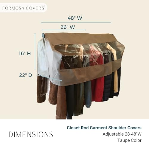 Garment Cover for Closet Rod and Portable Clothing Rack Shoulder Dust Cover - Protect Your Wardrobe in Style - Adjustable to fit 26" to 48" long - 5 Pack