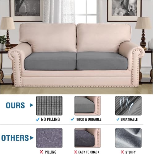 H.VERSAILTEX Super Stretch Individual Seat Sofa Covers Couch Cushion Covers Slipcover Sets Thick Jacquard Textured Twill Fabric (2 Piece Large, Grey) - color: Grey, size: 2 Cushion Sofa