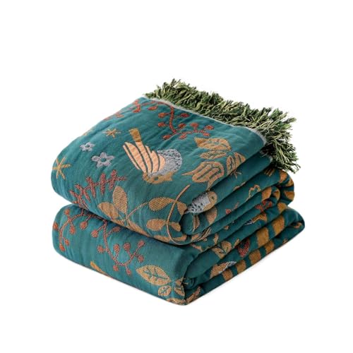 LUTBM Boho Throw Blanket for Couch 50"x60", 100% Cotton Soft Bed Blankets | Reversible Floral Birds Embroidery Throws, All-Season, For Chair Sofa Living Room Bedroom, Lightweight Breathable, Home Decor - color: Animal-bird-a, size: 50"×60"