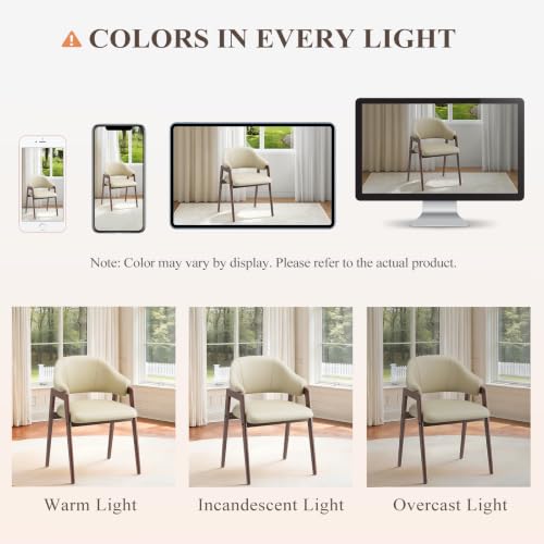MALOL Wooden Dining Chairs Set of 6, Faux Leather, Curved Open Back, Khaki - color: Khaki, size: Set of 6