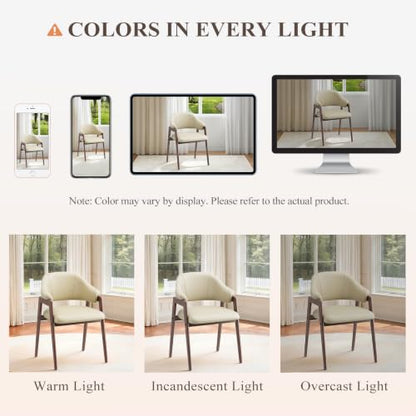 MALOL Wooden Dining Chairs Set of 6, Faux Leather, Curved Open Back, Khaki - color: Khaki, size: Set of 6