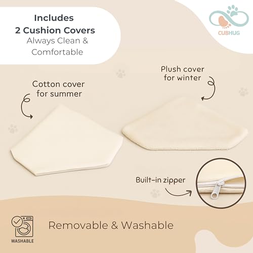 Cat Wall Shelves, Solid Wood Corner Bed, 3 Steps, Up to 25 lb, Wood | Cushion included; 2 washable covers, cotton and plush; secures across two walls - color: Natural Wood
